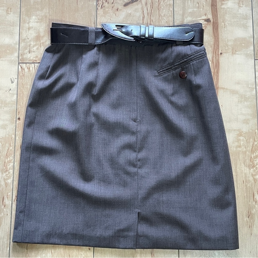 Hirsch Vintage dark brown gray‎ Office Pencil Skirt W Lthr Belt Women’s Size 40
